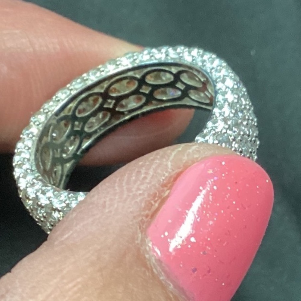 Eternity Band Ring Pave‎ Cubic Zirconia CZ Statement Cocktail Silver - Picture 5 of 7